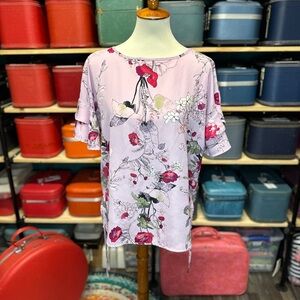 Maurices Floral Blouse - Light Lavender and Red